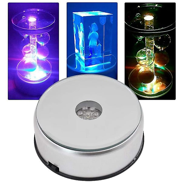 Visningsbase for krystaller, glasskunst, LED-farget roterende krystalldisplaybase med