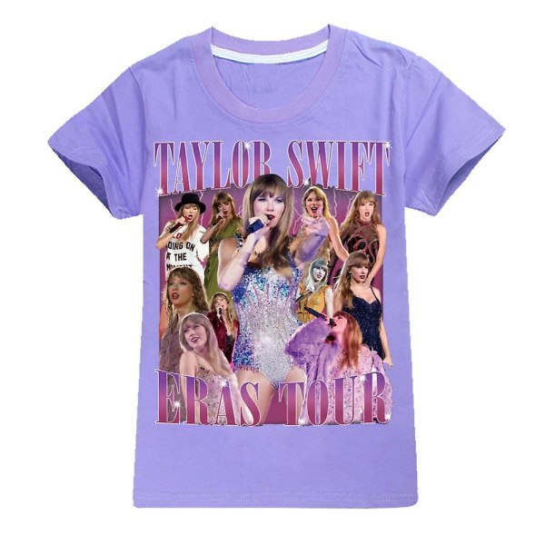 Børn Teenagere Drenge Piger Taylor Swift Eras Tour Print T-shirt Musik Koncertfans Film Merchandise Tee Shirt Toppe Gaver Purple 15-16 Years