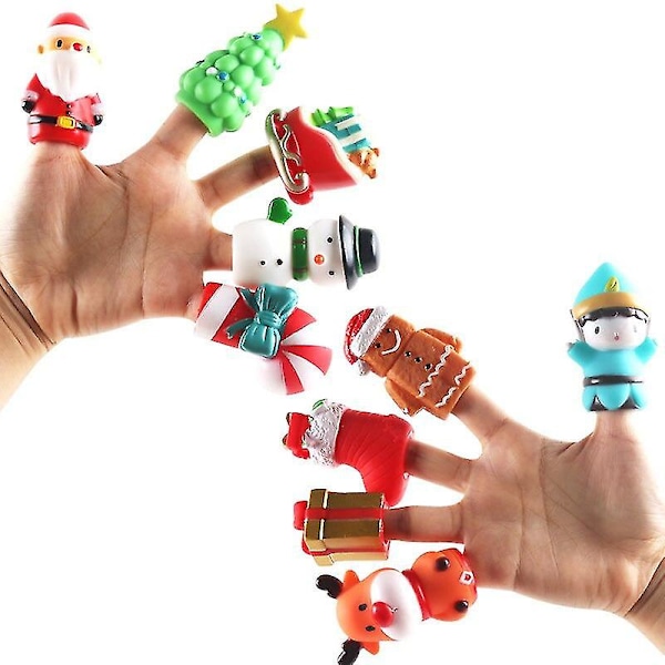 10 Pcs Christmas Finger Puppet Vinly Doll Parents-kids Interactive Games Educational Cartoon