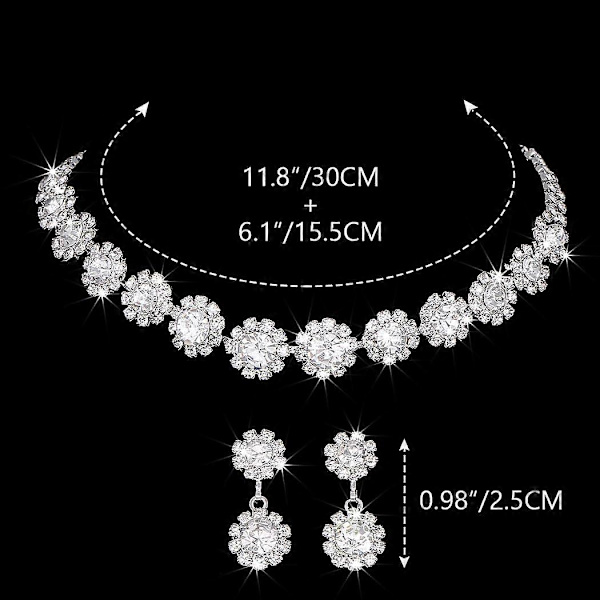Brud Silver Bröllops Smyckesset Strass Brud Choker Halsband Örhängen Set Kristall Chokers för Kvinnor NK336