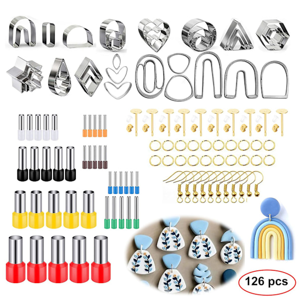 126 stk Polymer Clay Skærere Sæt  Rustfrit Stål Clay Ørehæng Skærere med Indrykninger Runde Cirkel Form Punch Værktøjer Form