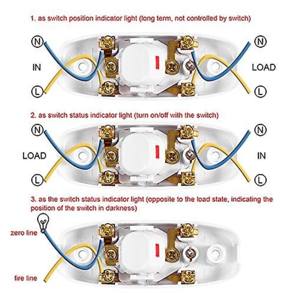 Bryter for lampeledning, vippebryter, AC 250V 10A, innebygd på/av-bryter for bordlampe, ledning med LED-indikatorlys, enpolet enveis (hvit)