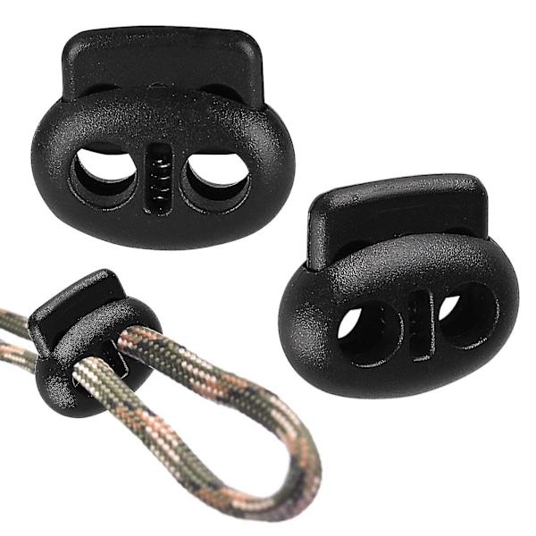 20 stk Plast Cord Lock End Toggle Dobbel Hull Fjær Stopper Festemidler Glidebrytere End For Skolisser, Trekkstrenger, Paracord, Vesker, Klær