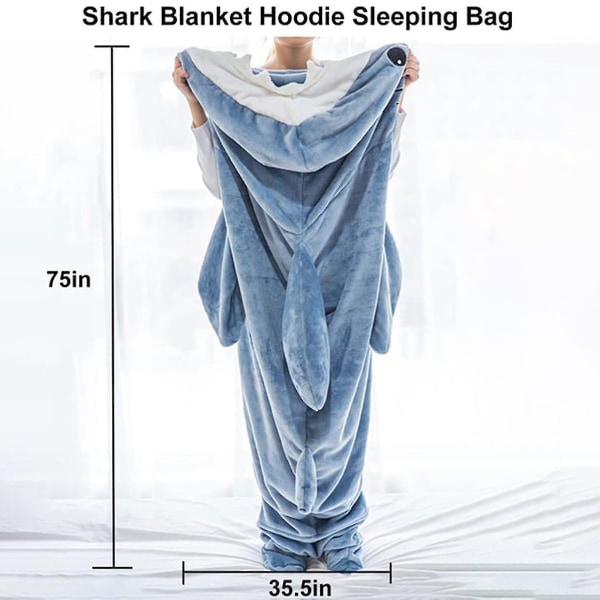 Super Soft Shark Blanket Hoodie Voksen, Shark Blanket Hyggelig Flannel Hoodie