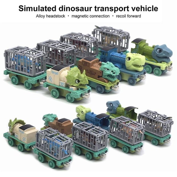 4 kpl dinosaurusten kuljetusauton metalliseospää Magneettinen liitäntä Paristoton inertiaajoneuvon lelu Vanhemman ja lapsen vuorovaikutus miniatyyri dinosaurussäiliö Tru