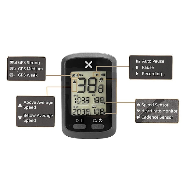 Cykelcomputer G+ Trådløs GPS Speedometer Vandtæt Racercykel MTB Cykler Baggrundslys Bt ANT+ med C