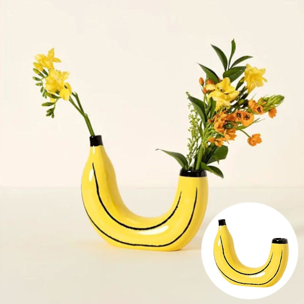 Blomster Vase   Ingen Visnen Dobbelt-hoved Design Dekorativ Blomsterarrangement Banan Vase Ornament