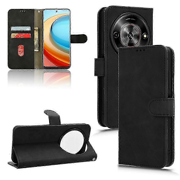 Lederetui for ZTE Blade A75 5G - Skin-Feel, Anti-Drop, Lommebok, Flipdeksel - Svart