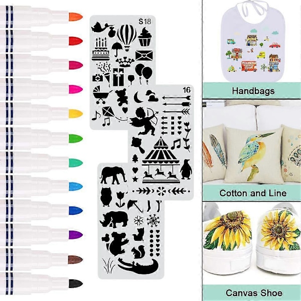 8 Stykker Hagesmække til Maling Hvide Baby Hagesmække med 12 Tekstilpenne og 3 Skabeloner Vandtætte Baby Bandanaer til Baby Shower Fest (29 * 24cm)