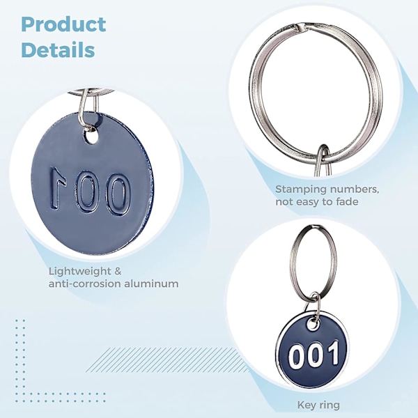 Anjetan nummererede tags, 100 stk. nummer 001-100 stempling nummer tags etiketter til klassificering, runde metal nummererede markering identifikation