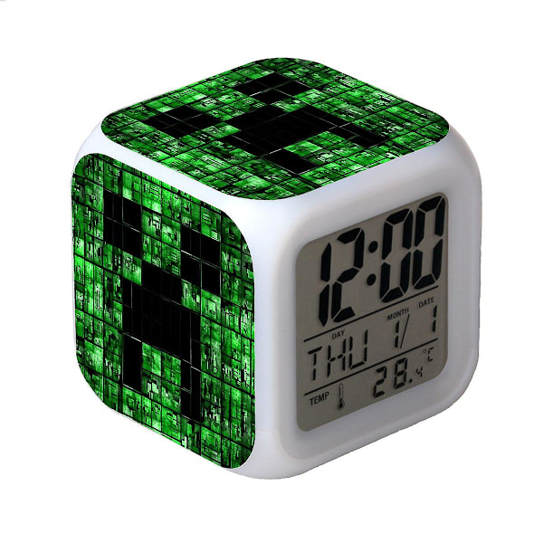 Minecraft Färgglad LED Väckarklocka Färgskiftande Tecknad Klocka Student Tyst Nattlampa Julklapp Födelsedagspresent 01