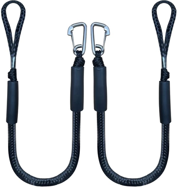 Bungee-snor med krog, sort nautisk snor 1,2 meter, 2 stk. & sort