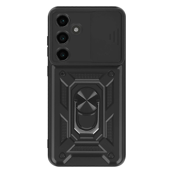 Etui til Galaxy S24 FE Ringholder Skydbart Kameradæksel, Sort