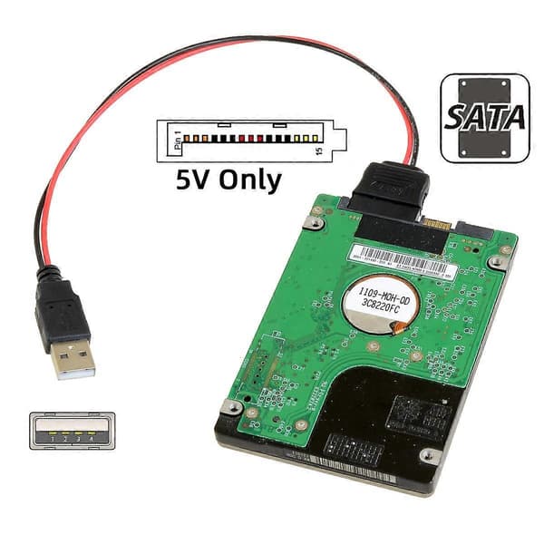 U2-070-1P DC 5V Enkelt USB til SATA 15-Pin Strømkabel til 2,5-tommer SATA HDD SSD Diskdriver, 5V 2A