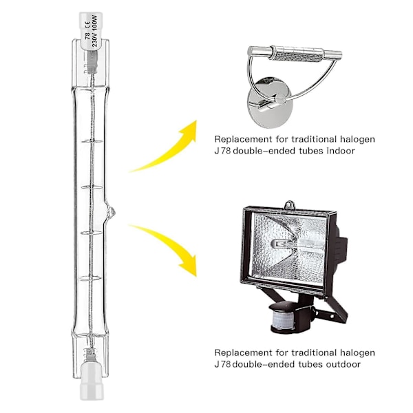 Sats med 5 R7s Halogenlampor 78mm 80W 230V, R7s Halogenstav 78mm, R7s Halogenlampa Dimbar Halogenstavlampa för Byggnadsbelysning, Arbetslandskapsbelysning