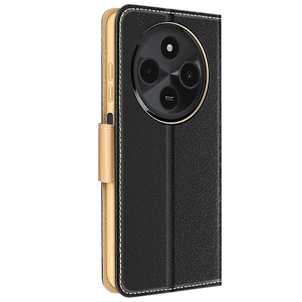 Fodral för Xiaomi Redmi 14C Plånbok Läder Saffiano Fancy, Svart / Guld