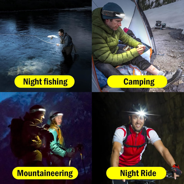 2 stk. kraftig lys hodelykt LED mini bærbar utendørs eventyr camping fiske sensor hodelykt