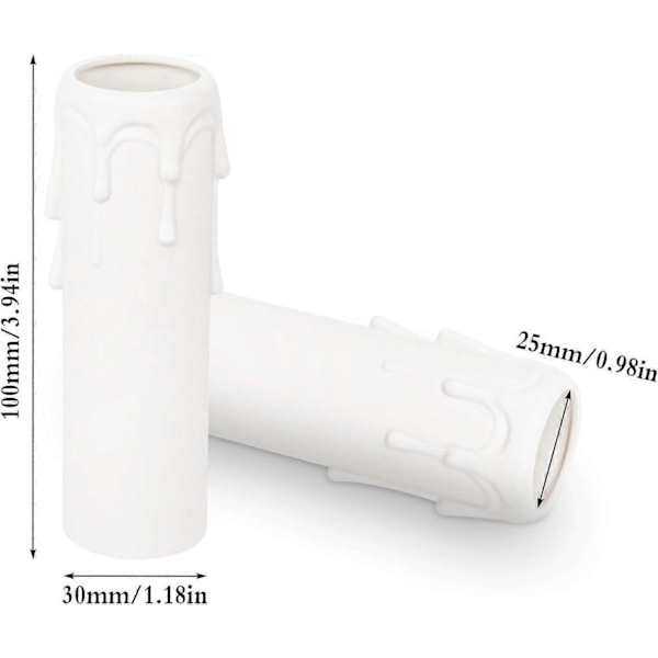 10 st Ljushylsor 30 mm x 100 mm Vita Plast Ljusskydd Rör för Ljuskronor Vägglampor