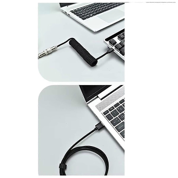 USB-näppäimistökaapeli, musta, kierretty, USB Type C -kaapeli, DIY-ilmailupistokeliitin pelaamiseen