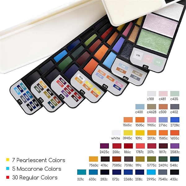 Rejse Vandfarve Sæt: 42 Assorterede Farver Bærbar Vandfarve Palette med 4 Pensler