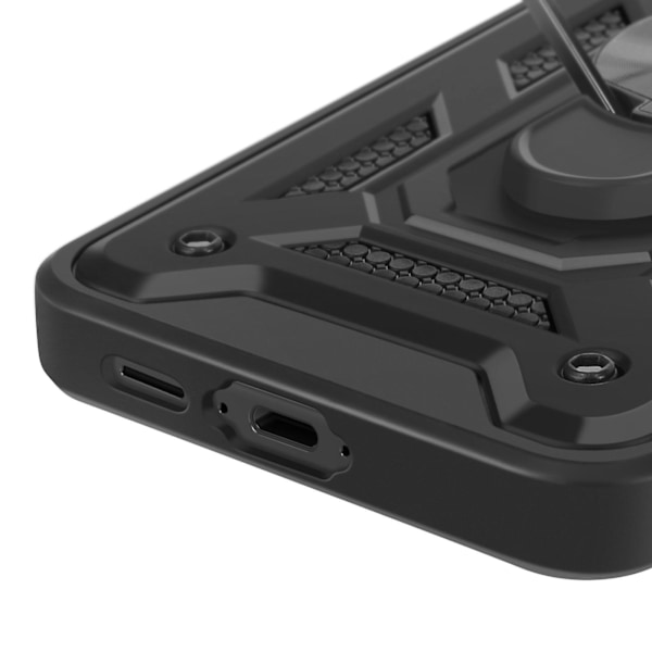 Etui til Galaxy S24 FE Ringholder Skydbart Kameradæksel, Sort