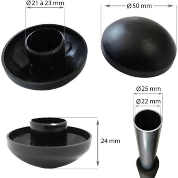 Sæt med 8 sorte 25 mm stanghætter til trampolin
