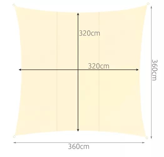 Solseil / Seilduk - Vanntett - 3.6x3.6 m - 180g/m2