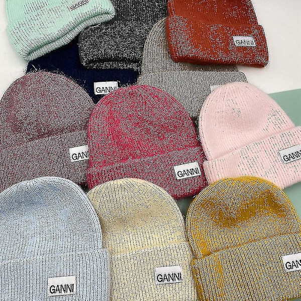 Neulottu Miesten ja Naisten Ganni Talvi Lämmin Paksu Pipo Reunaa Pitkin Neulottu Joustava Beanie-Pipo