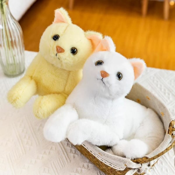 12 tums imitation ren vit katt plyschleksak - en naturtrogen kattdocka, en gosedjur för kattungar, en födelsedagspresent med svarta ögon för barn