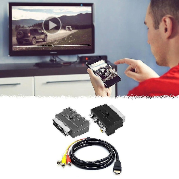 HDMI til 3RCA Scart To-i-en HDMI Adapterkabel AV Lydkabel 3 RCA Phono Adapter