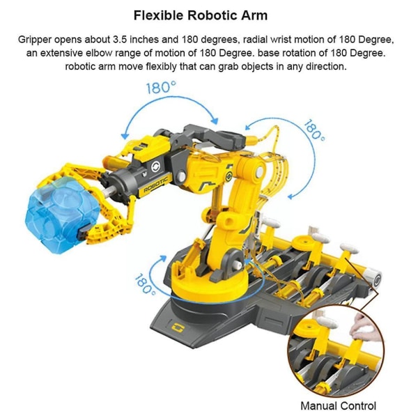 Hydraulisk mekanisk arm byggsats barn montering leksak lärande vetenskap arm 1 3 mekanisk elektrisk robot leksaker pedagogiska U7k4 Yellow