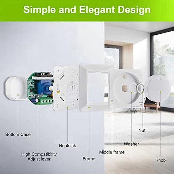 LED Dimmer, Infälld Dimmer för Dimbar LED och Halogen, 5-300 W Dimmer LED, Faskontroll Dimmer
