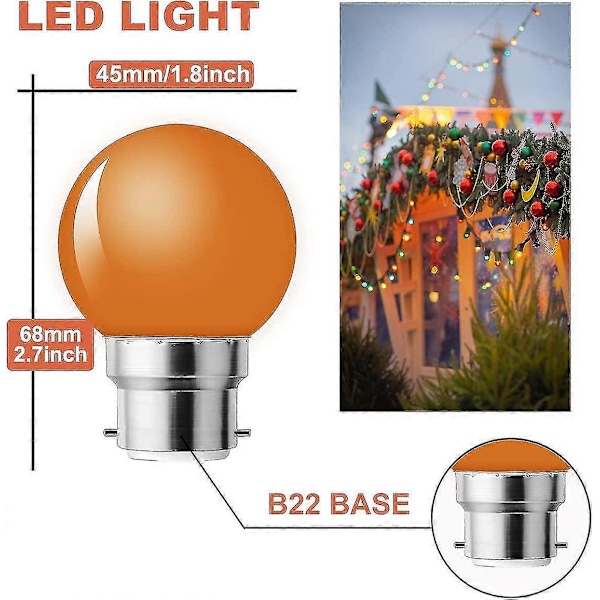 20-pack B22 Bajonett Färgade LED-Glödlampor 1W G45 Glödlampor LED Färgade Golfboll Glödlampa Nattlampa (Orange Röd Grön Blå Gul)