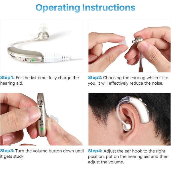 Høreforstærker Justerbar lydstyrke Stemme Ergonomisk bag øret Høreapparat Usb Genopladelig