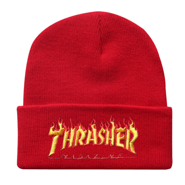 THRASHER broderad bokstavstickad mössa för män och kvinnor höst och vintermössa ullmössa red