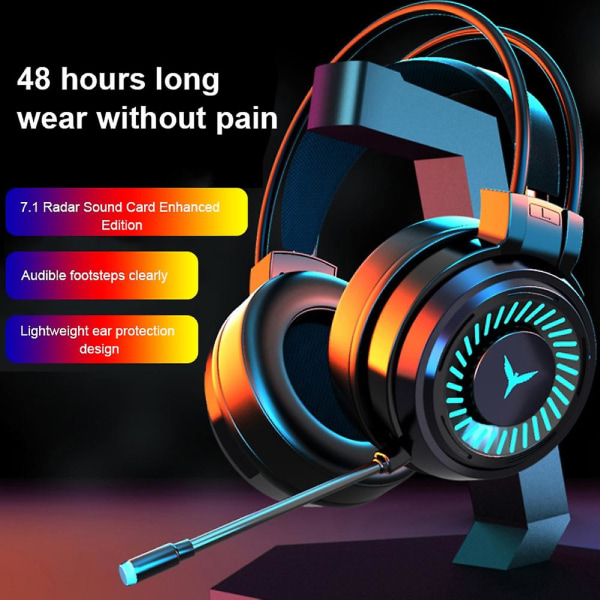 G58 Led Light Gaming Headset Stereo Wired Bass Headset med mikrofon til pc/laptop-FARVE：Sort