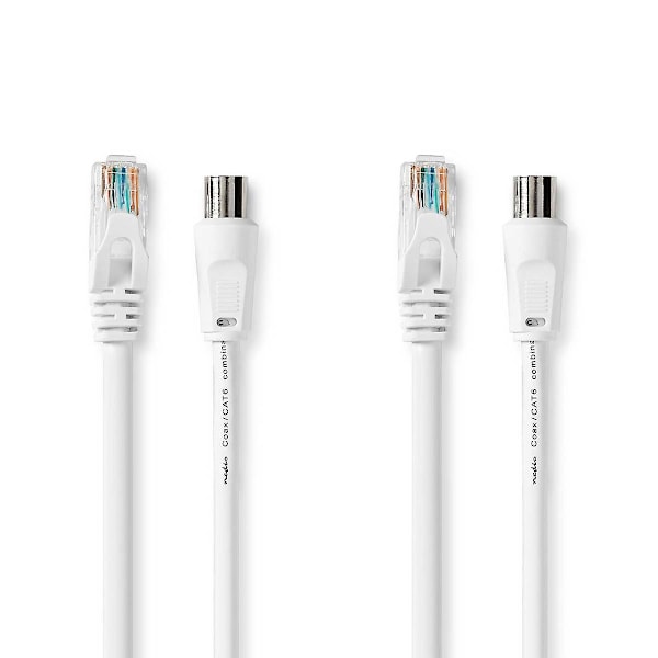 Coax & Cat6 Kombinationskabel | IEC (Coax) Han / RJ45 Han | IEC (Coax) Hun / RJ45 Han | Nikkelbelagt