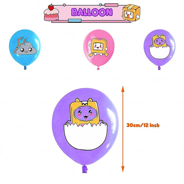 Lankybox syntymäpäiväjuhlan koriste- ja tarvikesarja lapsille, sisältää Happy Birthday -bannerin, kakku-/kuppikakkukoristeet, ilmapallot
