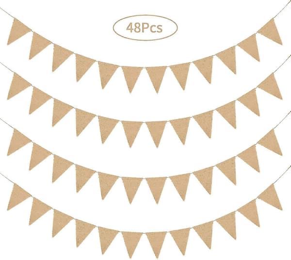 11m linpute, 48 stk rustikk vimpelgirlander, hessisk bunting for bryllupsdekorasjon