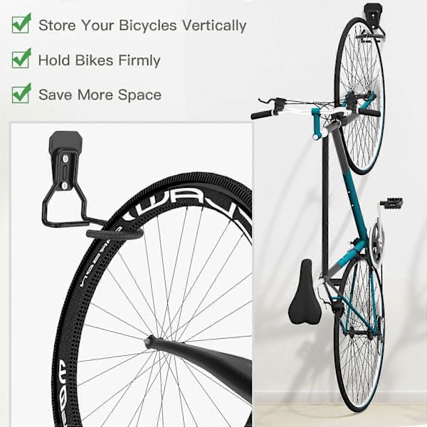 Set med 4 cykelkrokar, järnhängare, kraftiga L-formade förvaringsväggfästen, praktisk cykelställ för hemgarage, svart