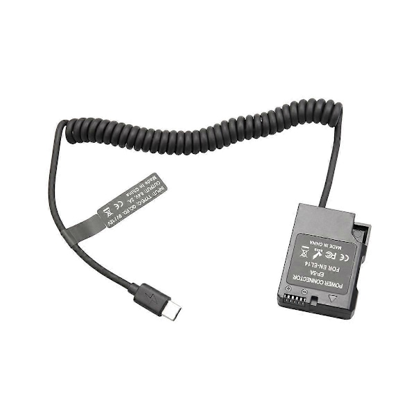 EL14 Dummy Kobling Batteri Type-C Fjederkabel til D3100 D3500 D5100 D5200 D5300 D5600 P7000 P7100