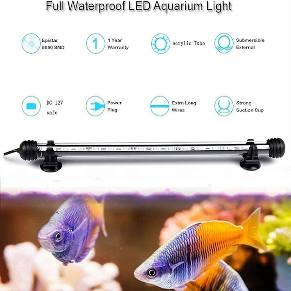 Led-akvarieljus, undervattensbelysning, Rgb-färg Ip68 vattentätt dykrör, med fjärrkontroll, 15 lysdioder 5050 Smd, 28cm, 3.8w