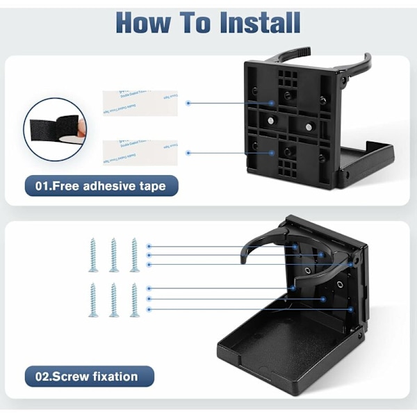 2X Justerbar Kopholder, Foldbar Dåseholder, Flaskeholder, Kopholder, Sort, Båd, Bil