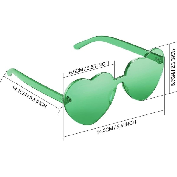 Hjerteformede stelfri solbriller gennemsigtige hjertebriller farverige festartikler (grøn)