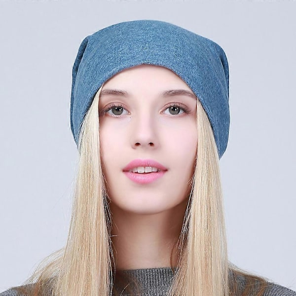 Hettelue for kvinner, enkel beanie i bomull, slouchy beanie for vår, strikket lue for kvinner, svart skullie, JS293A