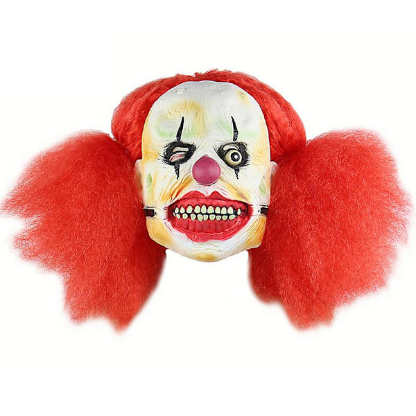 Halloween Creepy Evil Scary Facemaking Clown Cosplay Mask Med Röd Afro Hår Party Fancy Dress Up Kostym Prop