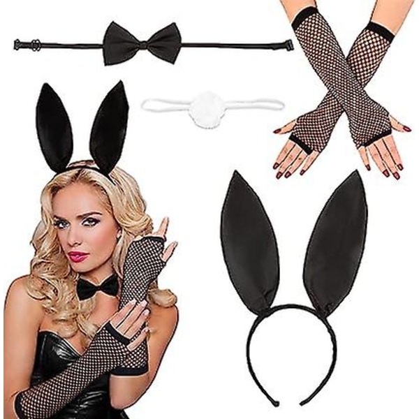 4pcs Rabbit Headband Rabbit Ears Headband Tail And Bow Long Gloves  Decoration Easter Costume Fancy Dress Accessories Bunny Fishnet