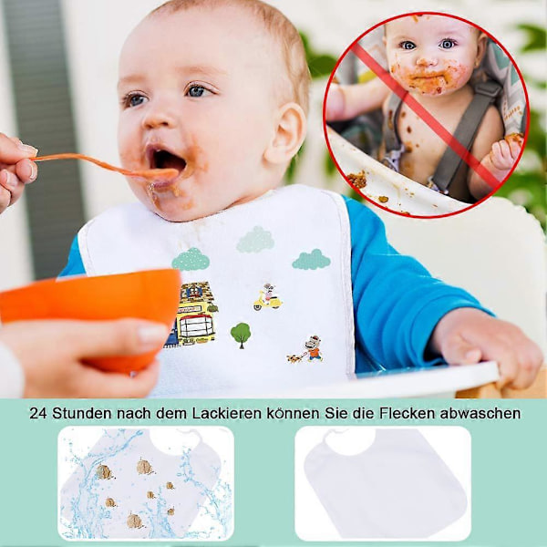 8 Stykker Hagesmække til Maling Hvide Baby Hagesmække med 12 Tekstilpenne og 3 Skabeloner Vandtætte Baby Bandanaer til Baby Shower Fest (29 * 24cm)