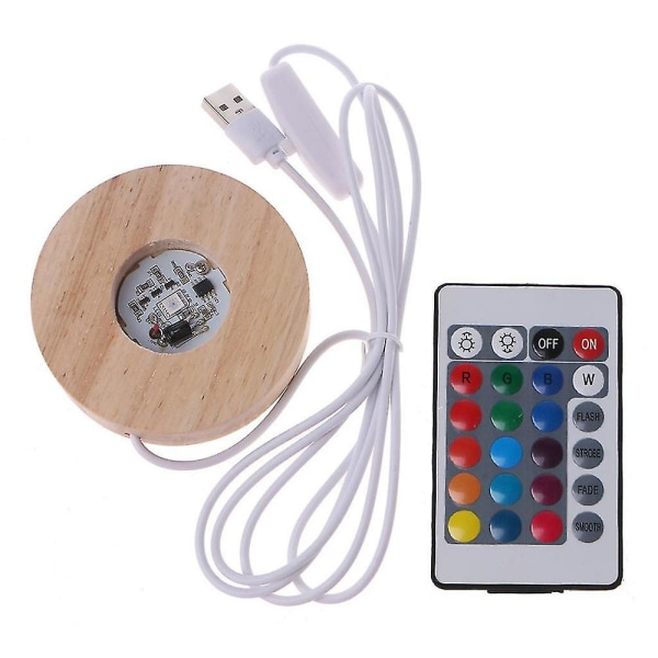 Hartsdisplay Trä LED 12 Färger RGB Justerbar Ljusbas Med Fjärrkontroll Diameter 8cm