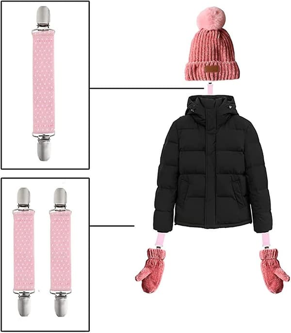 4-pack Vinter Elastiska Vantar Klipp Beanie Caps Hatt Klipp För Barn Småbarn Spädbarn Vuxna Barn Kvinnor Starkt Rostfritt Stål Handskar Klipp Bulk För Sch